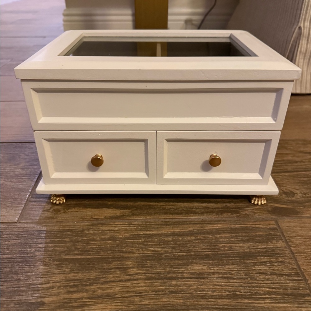 White Jewelry Box with Gold Accents